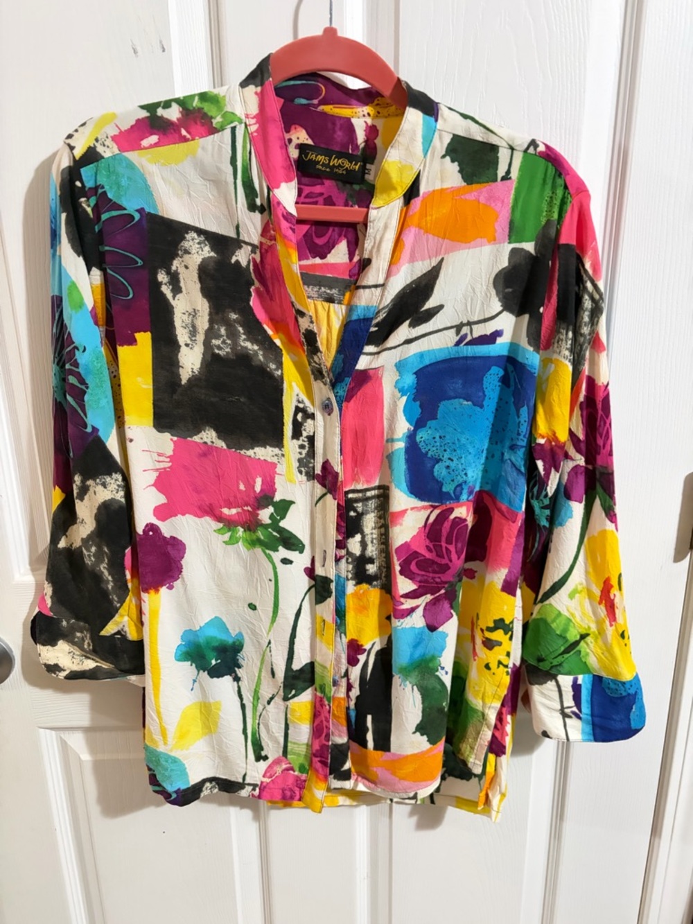 Jams World Multicolor Floral Print Women's Blouse - Vibrant Pink/Blue/Yellow